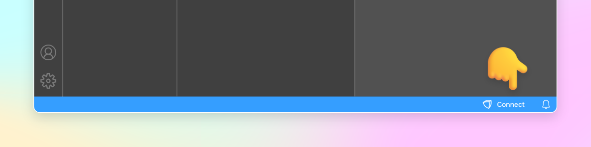 Close up on the VS Code bottom bar with the Connect button highlighted.