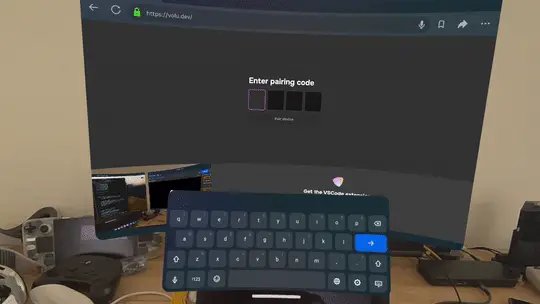 An in-headset recording of a person entering the code in the occulus browser.